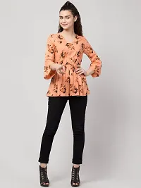 Peehu Collection Women's Long Bell Sleeve Tunic Tops V-Neck T-Shirts Casual Loose Blouse with Smocked Cuffs Peach-thumb4