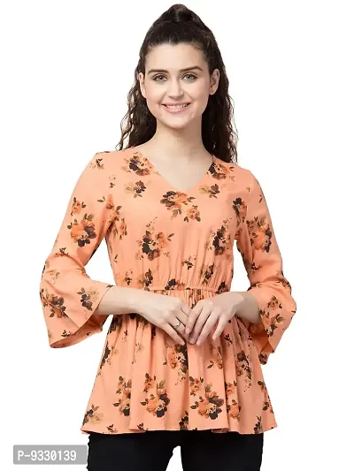 Peehu Collection Women's Long Bell Sleeve Tunic Tops V-Neck T-Shirts Casual Loose Blouse with Smocked Cuffs Peach-thumb0