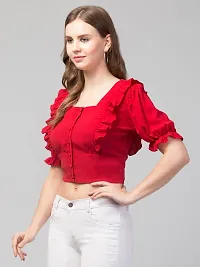 Peehu Collection Women's Puff Sleeve Crop Tops Square-Neck Casual Blouse Top Red-thumb3