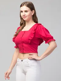 Peehu Collection Women's Puff Sleeve Crop Tops Square-Neck Casual Blouse Top Pink-thumb3