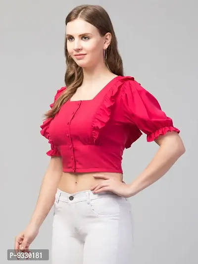 Peehu Collection Women's Puff Sleeve Crop Tops Square-Neck Casual Blouse Top Pink-thumb4