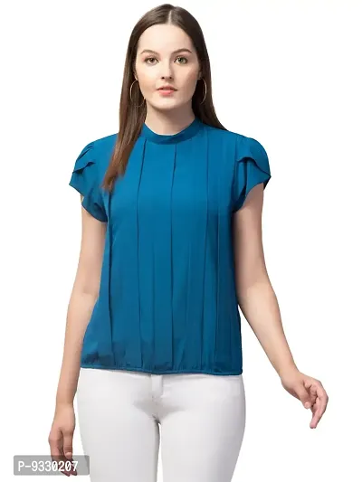 Peehu Collection Women's Cap Sleeve Tunic Tops Pleated Crew Neck T-Shirts Casual Loose Blouse and Top