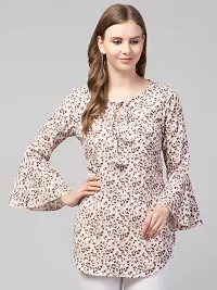 Party Bell Sleeves Printed Women Top (Small, Beige)-thumb3