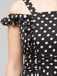 Peehu Collection Women's Comfy Cold Shoulder  Short Sleeve Polka Dot Print Fit  Flared A-Line Midi Casual Flowy Party Dress-thumb3