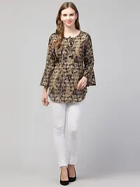 Party Bell Sleeves Printed Women Top (Small, Brown)-thumb3