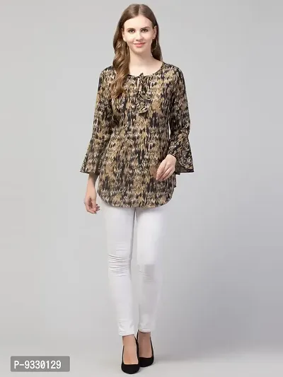 Party Bell Sleeves Printed Women Top (Small, Brown)-thumb4