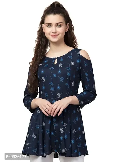 Peehu Collection Casual Regular Sleeves Printed Women Top (Small, Blue)-thumb0