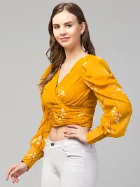 Peehu Collection Women's Full Sleeve Crop Tops V-Neck Casual Blouse Top-thumb2