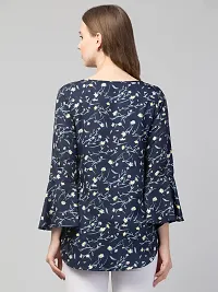 Party Bell Sleeves Printed Women Top (Small, Blue)-thumb1