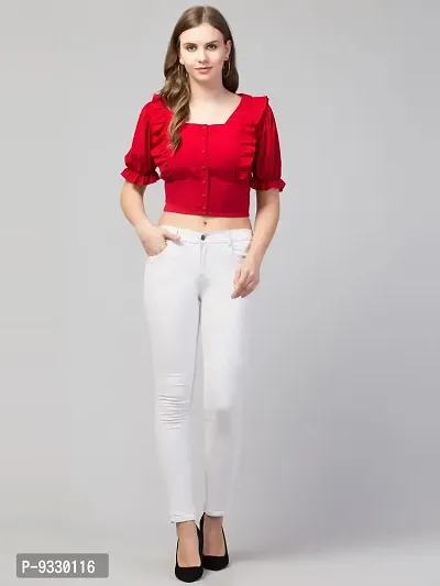 Casual Puff Sleeves Solid Women Top (Small, Maroon)-thumb4