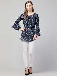 Party Bell Sleeves Printed Women Top (Small, Blue)-thumb3