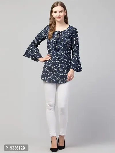 Party Bell Sleeves Printed Women Top (Small, Blue)-thumb4