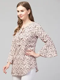 Party Bell Sleeves Printed Women Top (Small, Beige)-thumb4