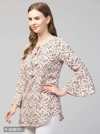 Party Bell Sleeves Printed Women Top (Small, Beige)-thumb5