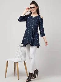 Peehu Collection Casual Regular Sleeves Printed Women Top (Small, Blue)-thumb4