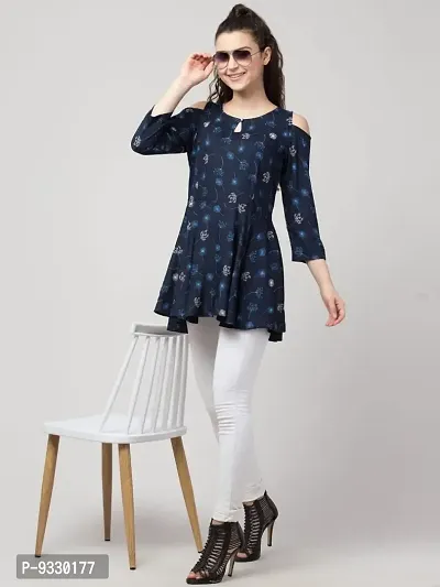 Peehu Collection Casual Regular Sleeves Printed Women Top (Small, Blue)-thumb5