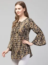 Party Bell Sleeves Printed Women Top (Small, Brown)-thumb4