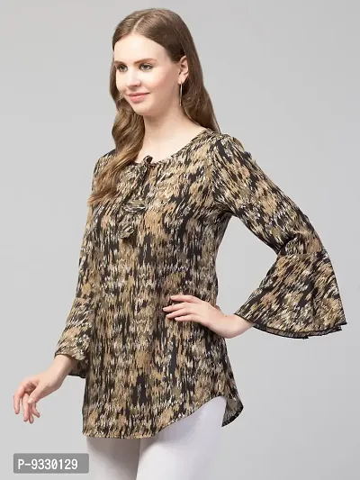 Party Bell Sleeves Printed Women Top (Small, Brown)-thumb5