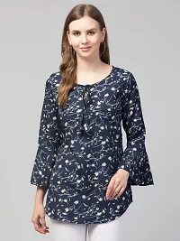 Party Bell Sleeves Printed Women Top (Small, Blue)-thumb2