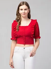 Casual Puff Sleeves Solid Women Top (Small, Maroon)-thumb2