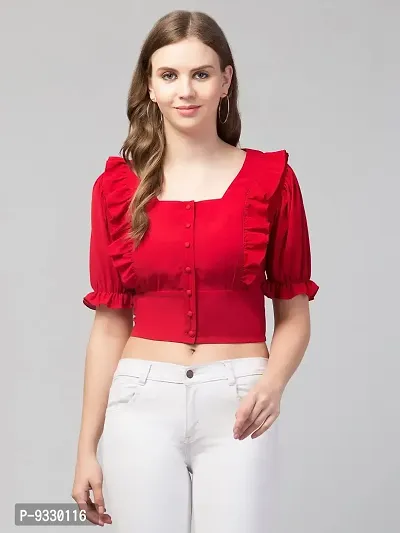 Casual Puff Sleeves Solid Women Top (Small, Maroon)-thumb3