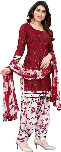 Elegant Maroon Crepe Printed Dress Material with Dupatta For Women-thumb2