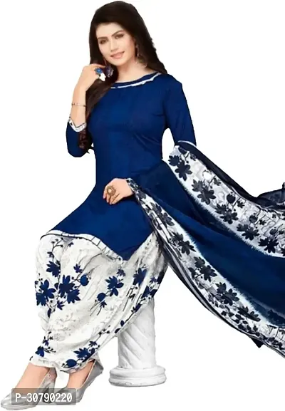 Elegant Blue Crepe Printed Dress Material with Dupatta For Women