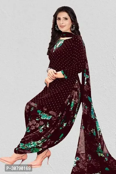 Elegant Maroon Crepe Printed Dress Material with Dupatta For Women-thumb0