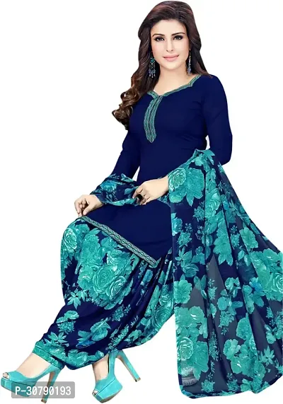 Elegant Blue Crepe Solid Dress Material with Dupatta For Women-thumb0