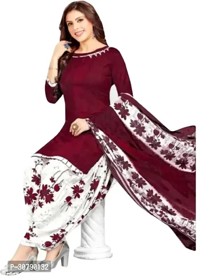 Elegant Maroon Crepe Printed Dress Material with Dupatta For Women-thumb0