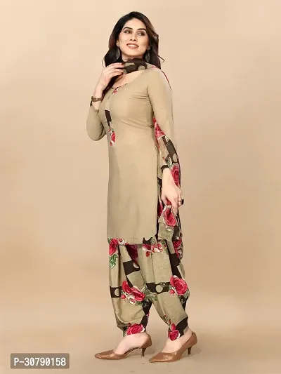 Elegant Beige Crepe Solid Dress Material with Dupatta For Women-thumb3