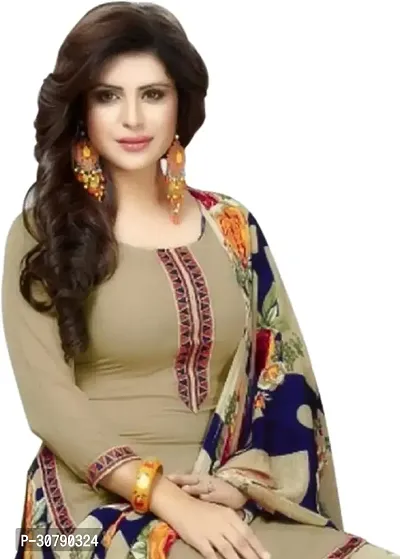 Elegant Beige Crepe Printed Dress Material with Dupatta For Women-thumb2