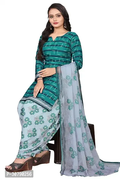 Elegant Green Crepe Printed Dress Material with Dupatta For Women-thumb0