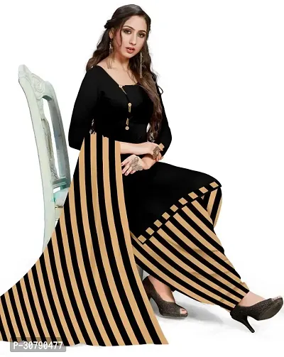 Elegant Black Crepe Solid Dress Material with Dupatta For Women-thumb0