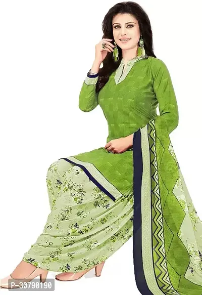 Elegant Green Crepe Printed Dress Material with Dupatta For Women-thumb0