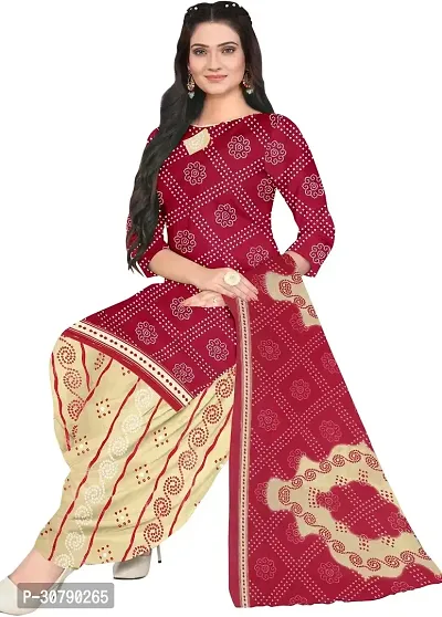 Elegant Red Crepe Printed Dress Material with Dupatta For Women-thumb0