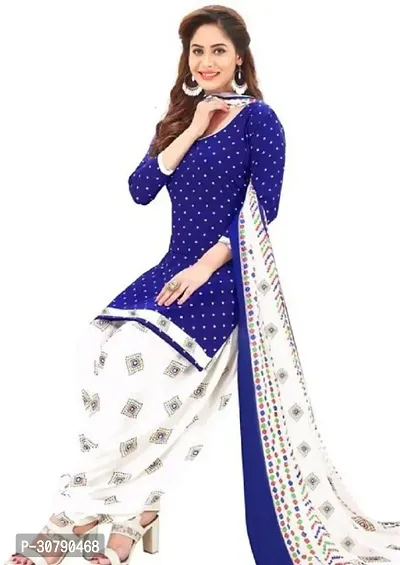 Elegant Blue Crepe Printed Dress Material with Dupatta For Women-thumb0