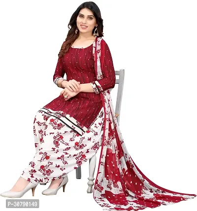 Elegant Red Crepe Printed Dress Material with Dupatta For Women-thumb0