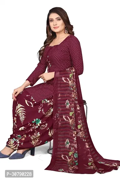 Elegant Maroon Crepe Printed Dress Material with Dupatta For Women-thumb0