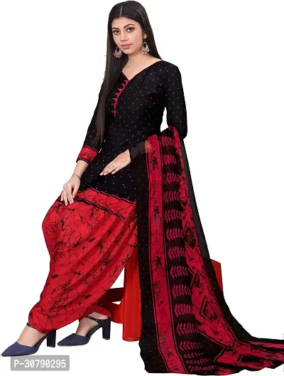 Elegant Black Crepe Printed Dress Material with Dupatta For Women-thumb0