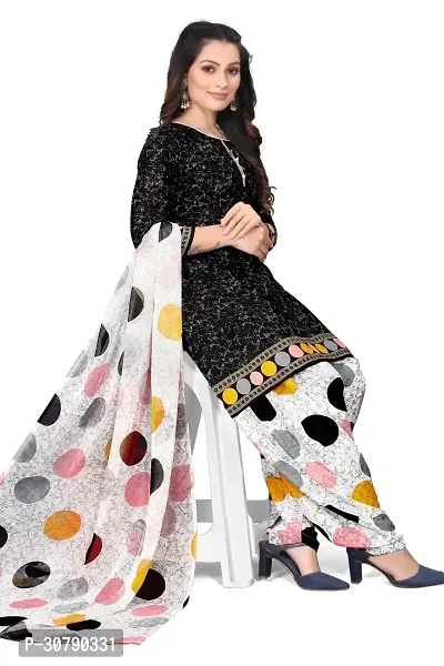 Elegant Black Crepe Printed Dress Material with Dupatta For Women-thumb0