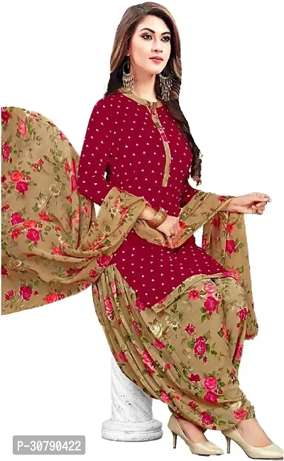 Elegant Red Crepe Printed Dress Material with Dupatta For Women-thumb0