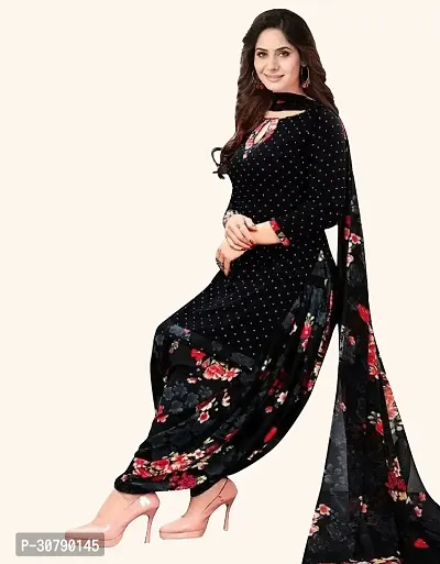 Elegant Black Crepe Solid Dress Material with Dupatta For Women-thumb0