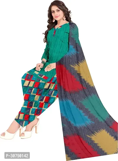 Elegant Green Crepe Printed Dress Material with Dupatta For Women-thumb0