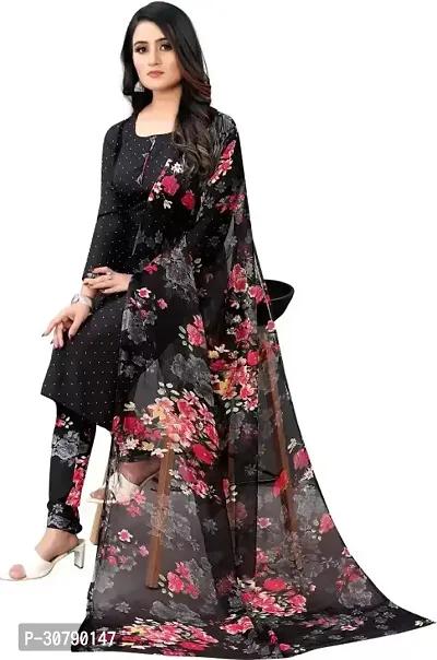 Elegant Black Crepe Printed Dress Material with Dupatta For Women-thumb0