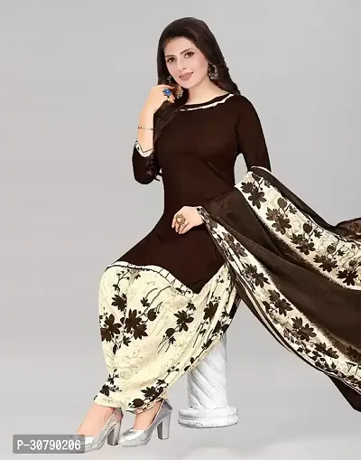 Elegant Brown Crepe Solid Dress Material with Dupatta For Women-thumb0