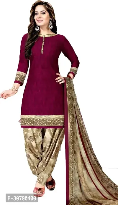 Elegant Maroon Crepe Printed Dress Material with Dupatta For Women