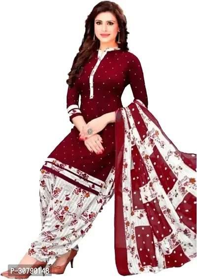 Elegant Maroon Crepe Printed Dress Material with Dupatta For Women-thumb0