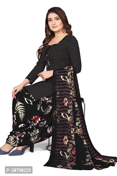 Elegant Black Crepe Printed Dress Material with Dupatta For Women-thumb0