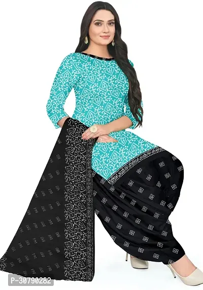 Elegant Blue Crepe Printed Dress Material with Dupatta For Women